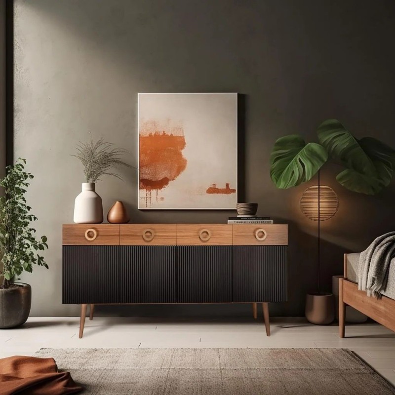 Komoda z czarnymi lamelami na frontach - Toril