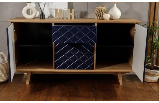 Ryflowana komoda z granatowymi frontami- Enkel