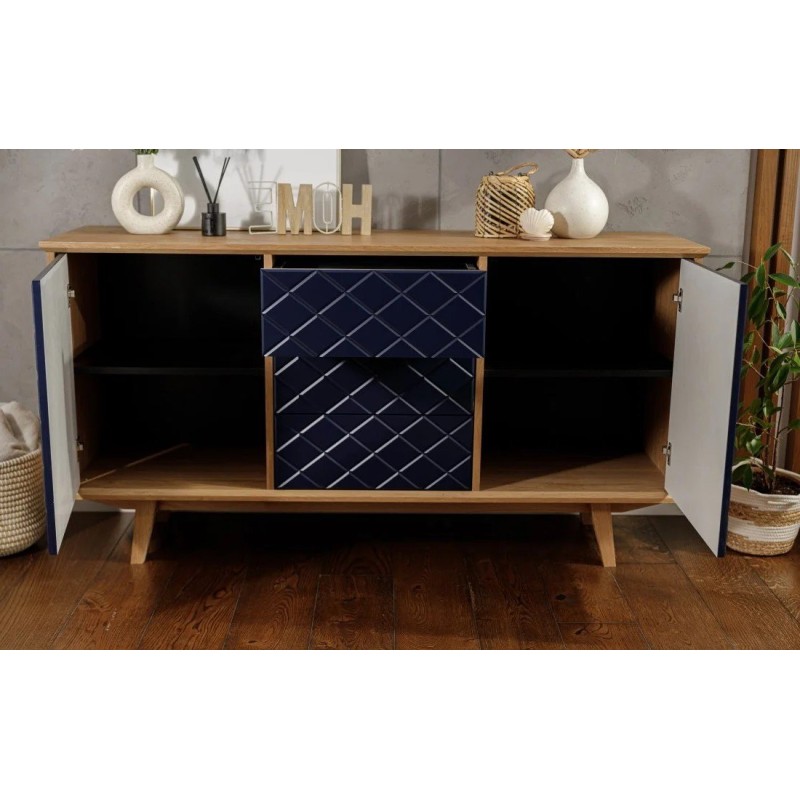 Ryflowana komoda z granatowymi frontami- Enkel