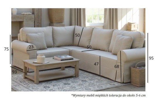 Narożniki do spania w stylu prowansalskim Rubin 230x250 cm