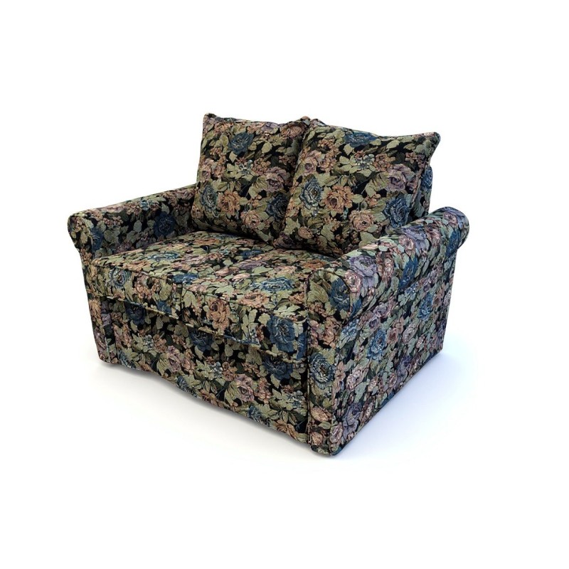 sofa w materiale w kwiaty 