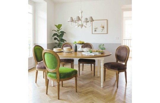 Okrągły stół Lumaro z białą podstawą krzesła Fabiano