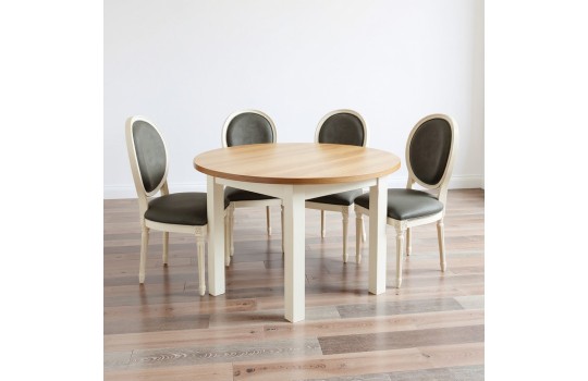 Stół drewniany okrągły Dinaro z krzesłami Fabiano