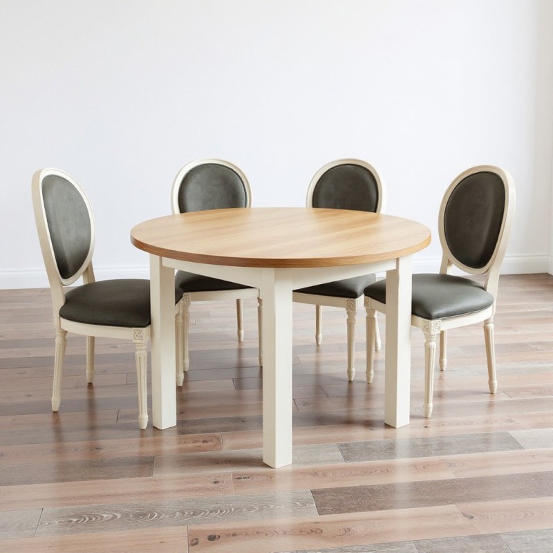 Stół drewniany okrągły Dinaro z krzesłami Fabiano