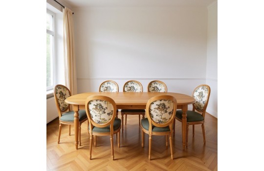 Drewniany owalny stół Artemis z krzesłami Fabiano