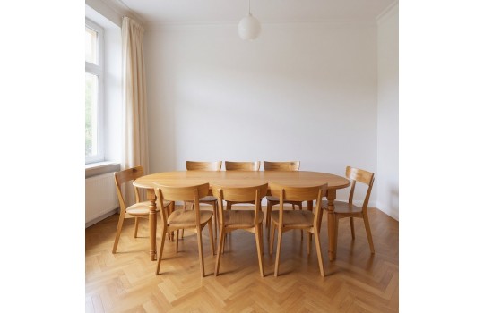 Drewniany owalny stół Artemis z krzesłami Sigma