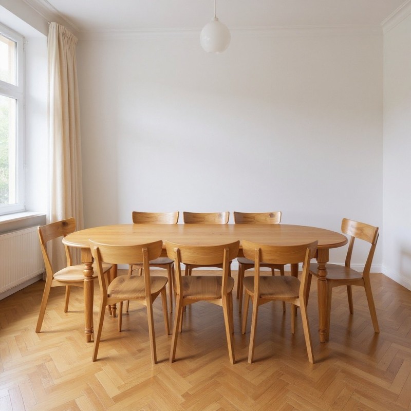 Drewniany owalny stół Artemis z krzesłami Sigma