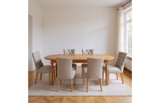 Drewniany owalny stół Artemis z krzesłami Otto