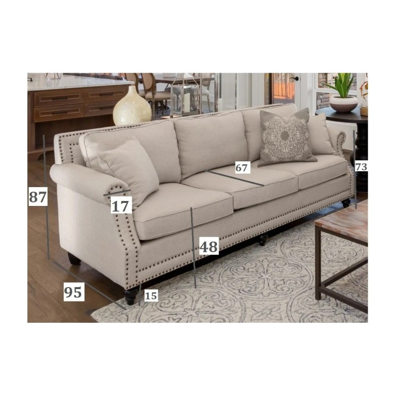 Sofa z ozdobnymi gwoździami Mistral 220 cm