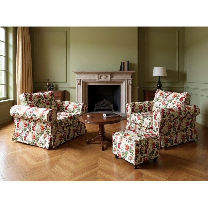 zestaw dwóch foteli z pufą 