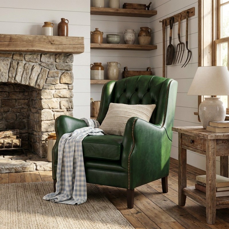 fotel w skórze zielonej 