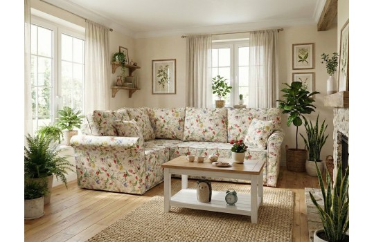 narożnik w tkaninie w kwiaty 