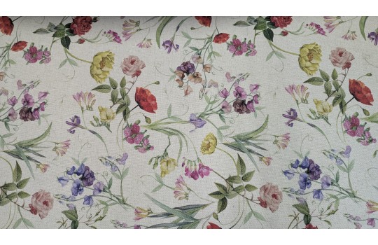 materiał w kwiaty frezje 