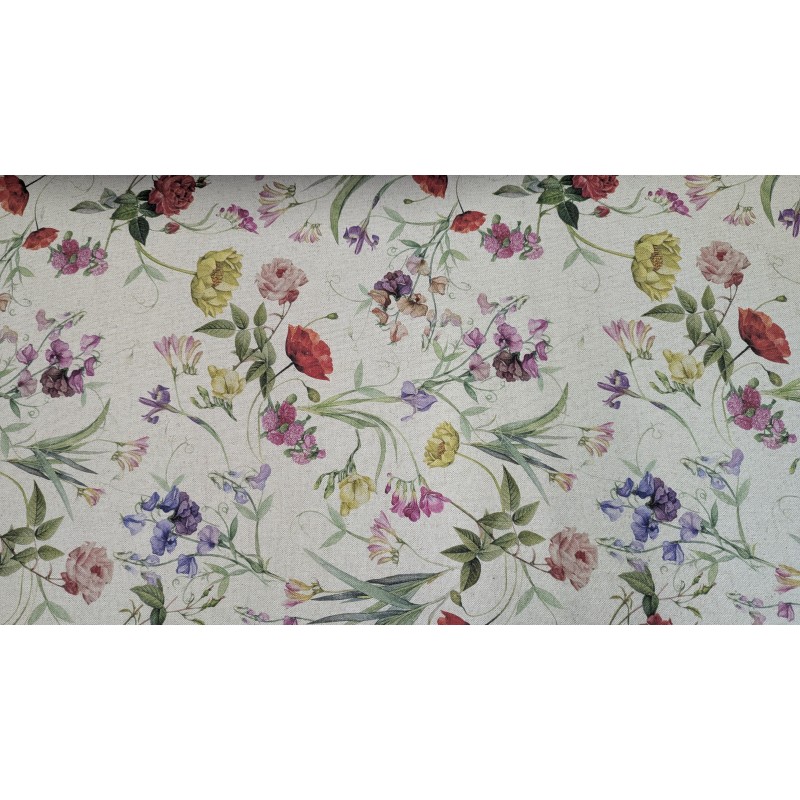 materiał w kwiaty frezje 