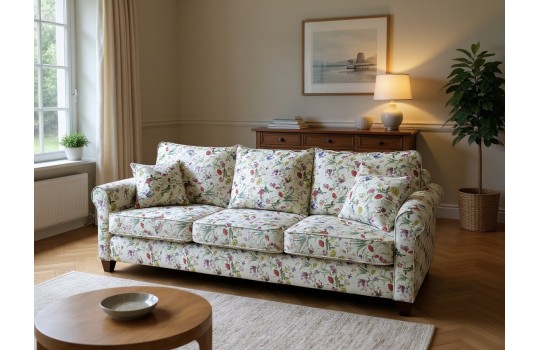 sofa nierozkładana w kolorowe kwiaty 