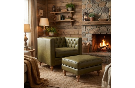 oliwkowy fotel chesterfield 