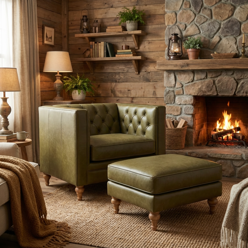 oliwkowy fotel chesterfield 