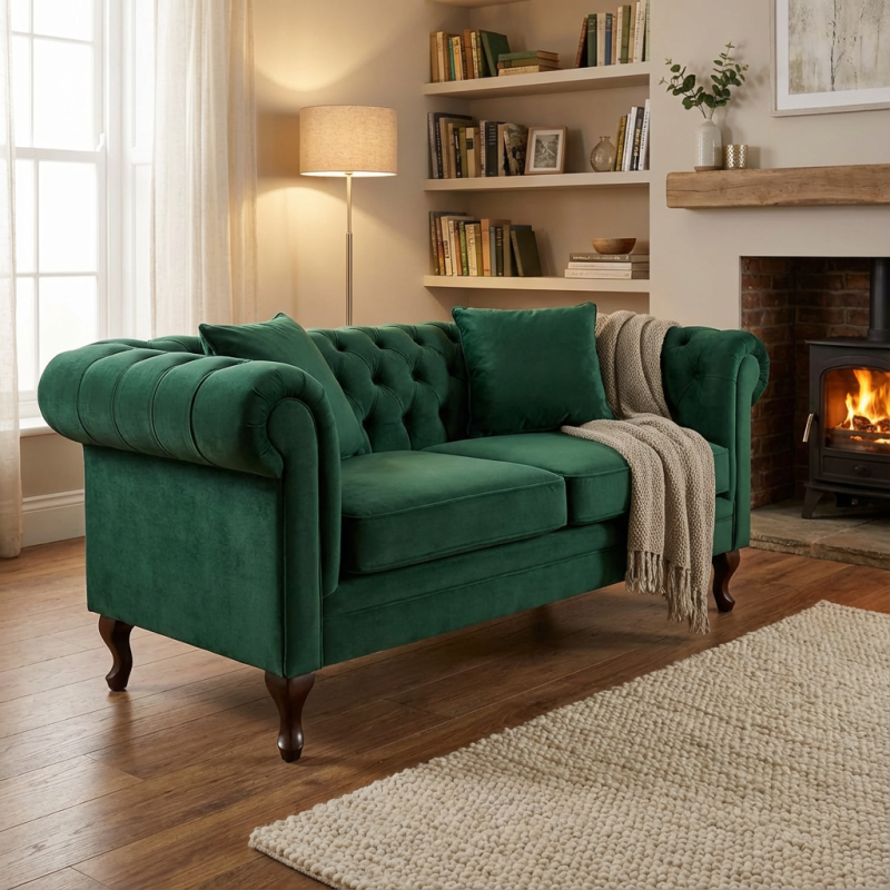 zielona sofa retro pikowana 