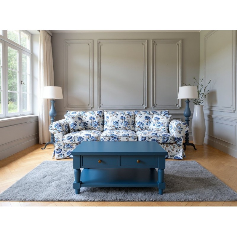 sofa w niebieskie kwiaty 