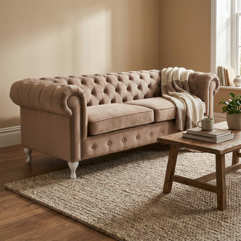 sofa w beżowym odcieniu 