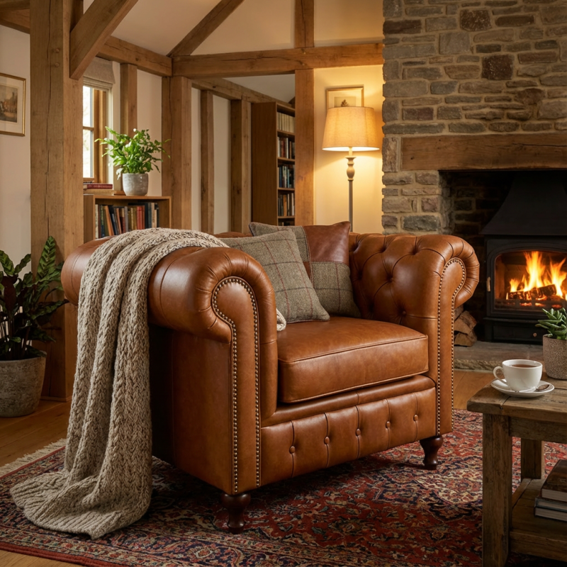 fotel w skórzanym obiciu 