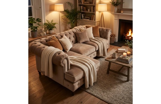 beżowa sofa pikowana 