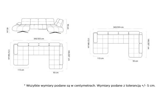 Wymiary narożnika Comet XL