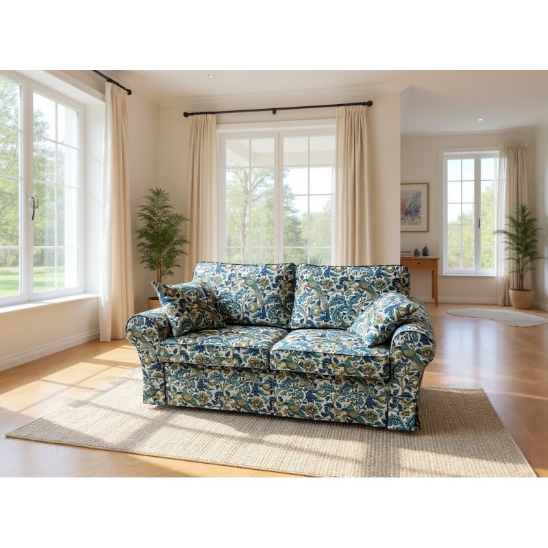 Sofa w niebieskie wzory Rubin 186 cm ze zdejmowanym pokrowcem