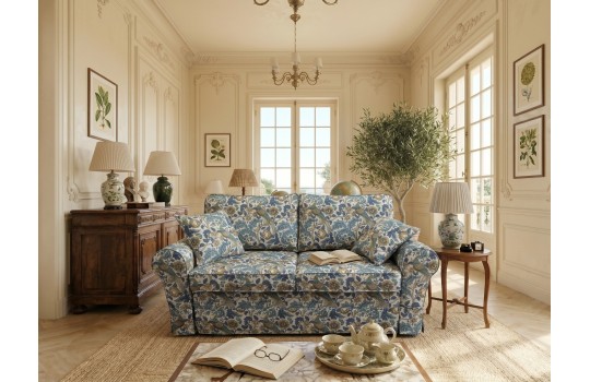 Sofa w niebieskie wzory Rubin 186 cm ze zdejmowanym pokrowcem