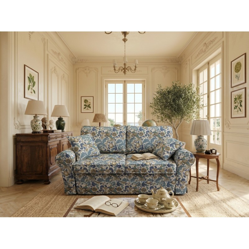 Sofa w niebieskie wzory Rubin 186 cm ze zdejmowanym pokrowcem