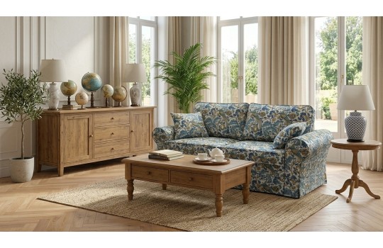Sofa w niebieskie wzory Rubin 186 cm ze zdejmowanym pokrowcem