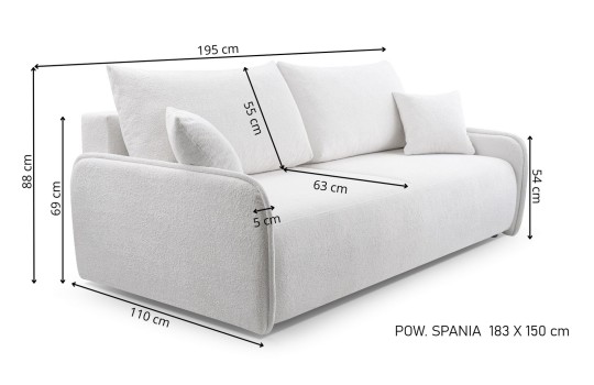 Mała sofa Bella 195 cm rozkładana