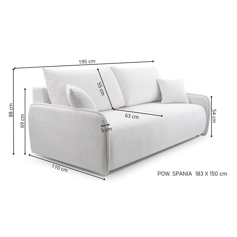 Mała sofa Bella 195 cm rozkładana