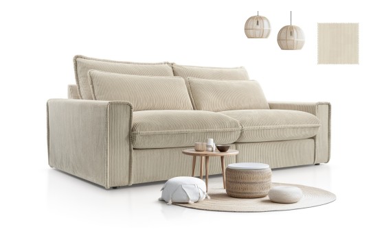 sofa w prążkowanej tkaninie