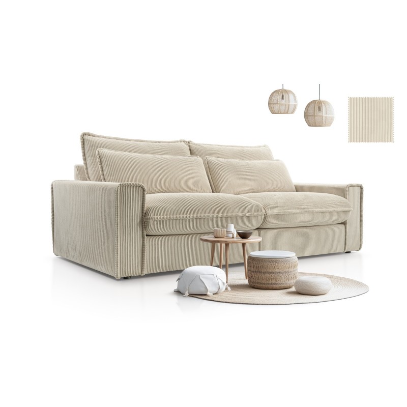 sofa w prążkowanej tkaninie