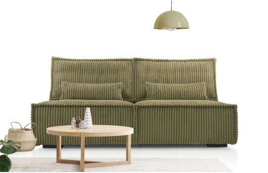 rozkładana oliwkowa sofa