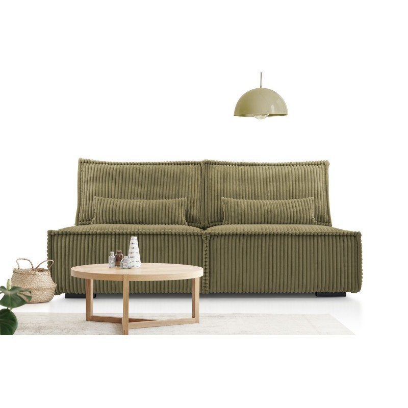 rozkładana oliwkowa sofa