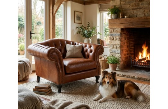Fotel w stylu chesterfield Solano ze skóry naturalnej
