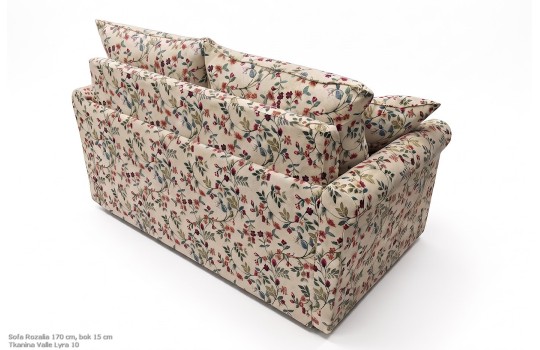Sofa z wózkiem Rozalia 170 cm, widok od tyłu na tkaninę w kwiaty