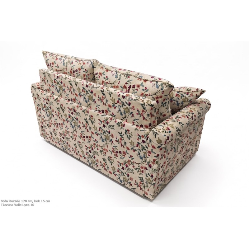 Sofa z wózkiem Rozalia 170 cm, widok od tyłu na tkaninę w kwiaty