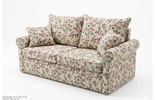 Sofa z wózkiem Rozalia 170 cm w kwiecistej tapicerce z poduszkami