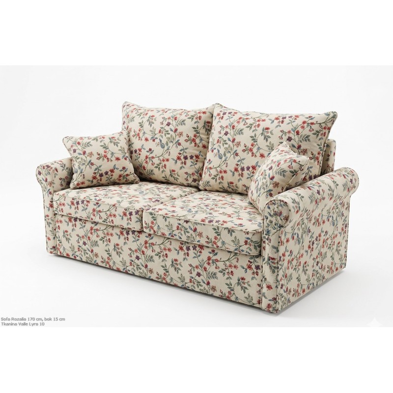 Sofa z wózkiem Rozalia 170 cm w kwiecistej tapicerce z poduszkami