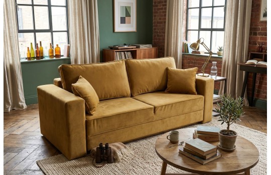 Sofa 3-osobowa rozkładana do przodu Roza – musztardowy welur Element 8 Sofa 3-osobowa rozkładana do przodu Roza – musztardowy welur Element 8