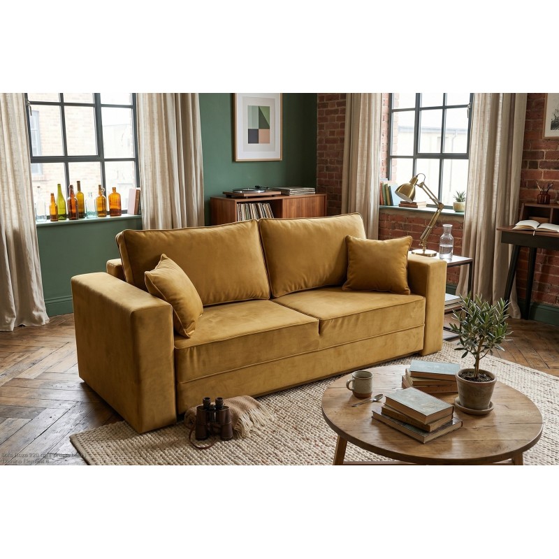 Sofa 3-osobowa rozkładana do przodu Roza – musztardowy welur Element 8 Sofa 3-osobowa rozkładana do przodu Roza – musztardowy welur Element 8