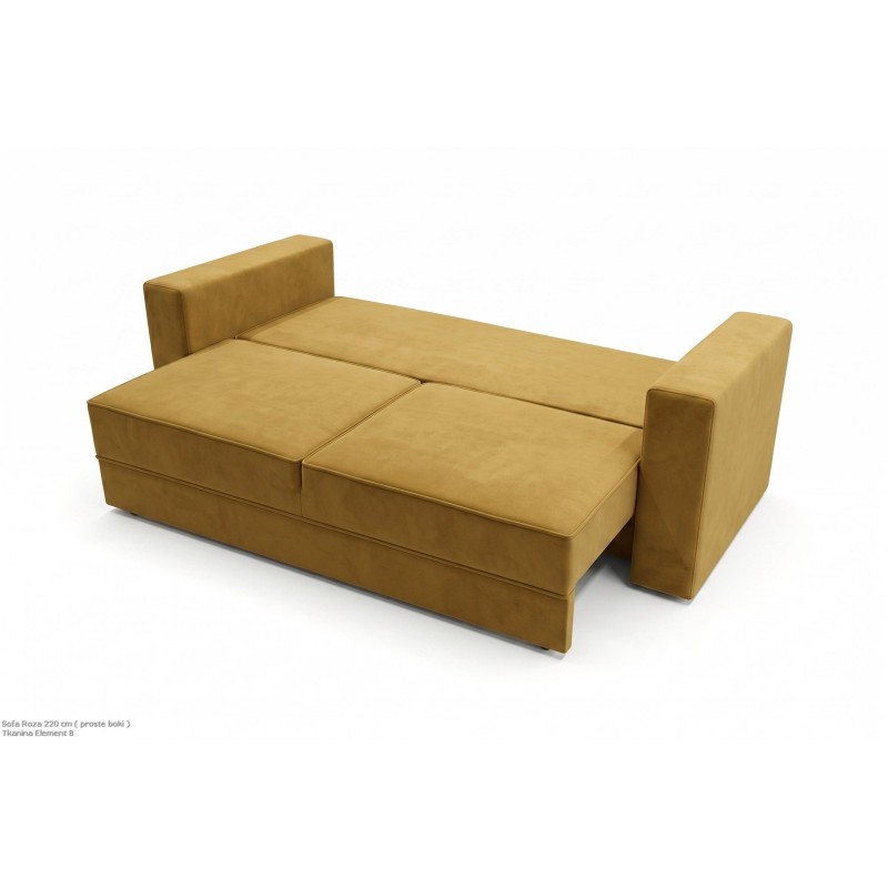 Rozłożona sofa do przodu Roza, funkcja spania na białym tle Rozłożona sofa do przodu Roza, funkcja spania na białym tle