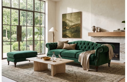 Sofa Chesterfield Solano w z pufą w kolorze zielonym Sofa Chesterfield Solano w z pufą w kolorze zielonym