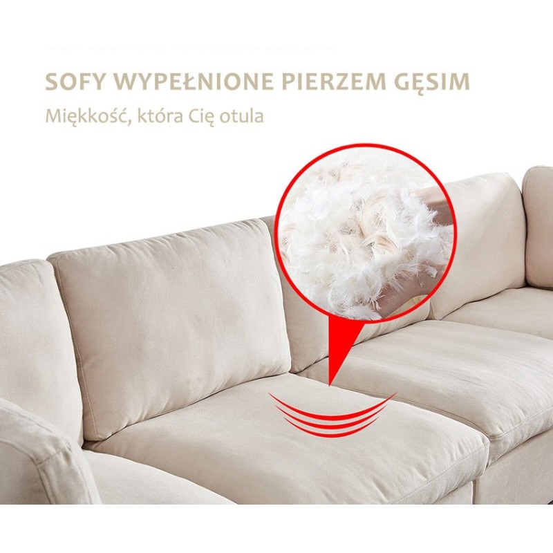 Naturalne pierze w siedzisku i poduchach sofy Piuna Naturalne pierze w siedzisku i poduchach sofy Piuna
