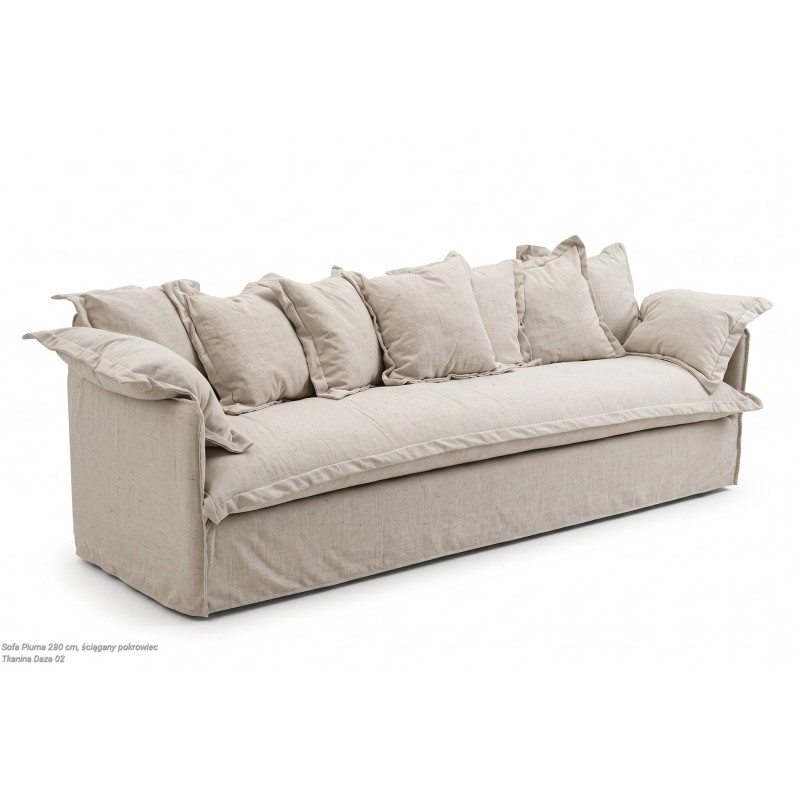 Sofa z pokrowcem Piuma 250 cm z profilu ukazująca miękkie podłokietniki Sofa z pokrowcem Piuma 250 cm z profilu ukazująca miękkie podłokietniki