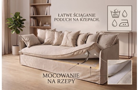 System łatwego ściągania pokrowca na rzepy w kanapie Piuma 250 cm System łatwego ściągania pokrowca na rzepy w kanapie Piuma 250 cm
