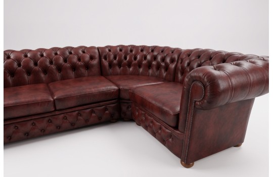 Skórzany narożnik chesterfield Gaja 300x200 cm w ciemnobrązowym kolorze Skórzany narożnik chesterfield Gaja 300x200 cm w ciemnobrązowym kolorze